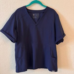 Figs Flores Scrub Top Navy Blue Peplum Fit Side Pockets Tw2012 Size XL